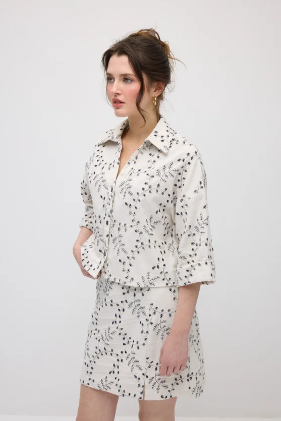 Embroidered Cotton Shirt - Ecru - Gusto