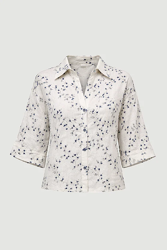 Embroidered Cotton Shirt - Ecru - Gusto