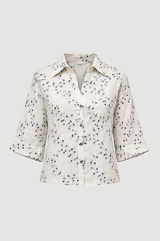 Embroidered Cotton Shirt - Ecru - Gusto