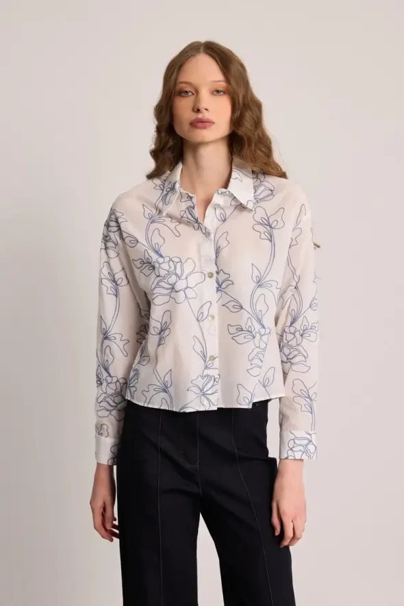 Embroidered Cotton Shirt - White - 1
