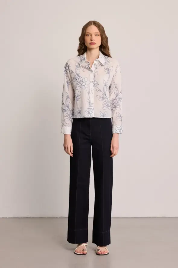 Embroidered Cotton Shirt - White - 3