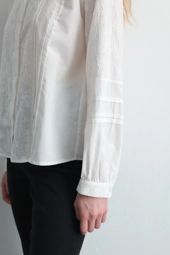 Embroidered Cotton Shirt - White - 5
