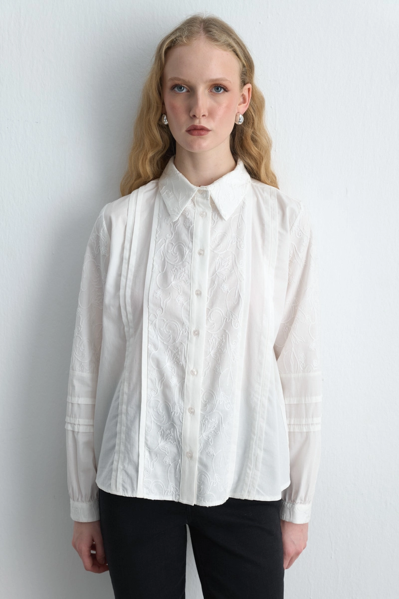 Embroidered Cotton Shirt - White White