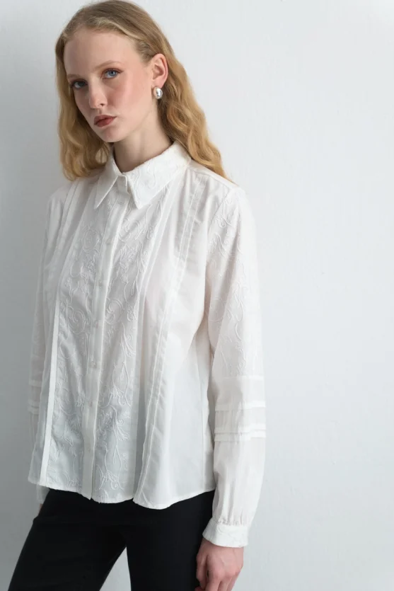 Embroidered Cotton Shirt White - 3