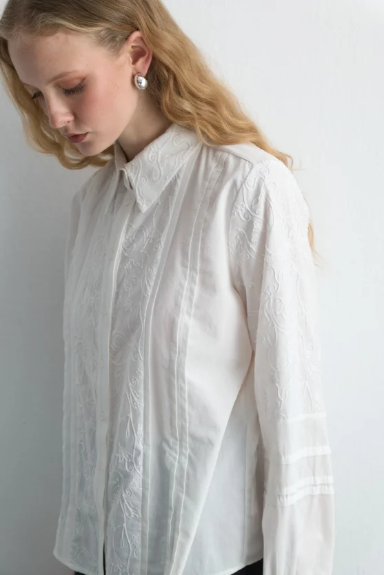 Embroidered Cotton Shirt White - 4