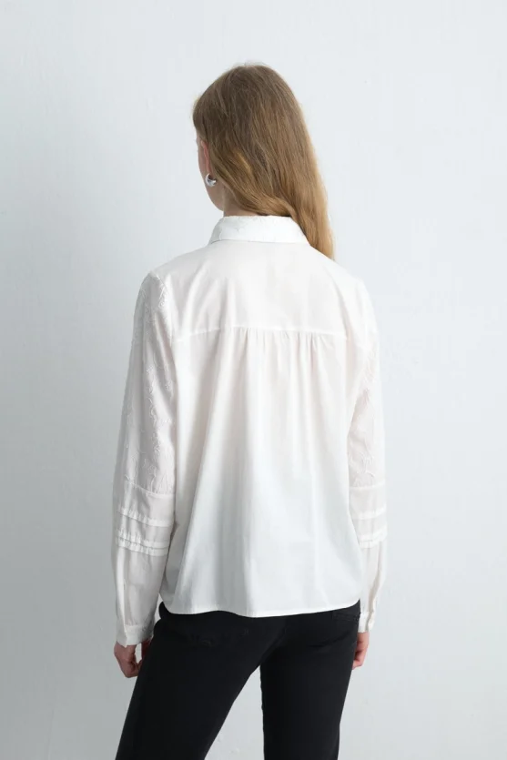 Embroidered Cotton Shirt White - 6