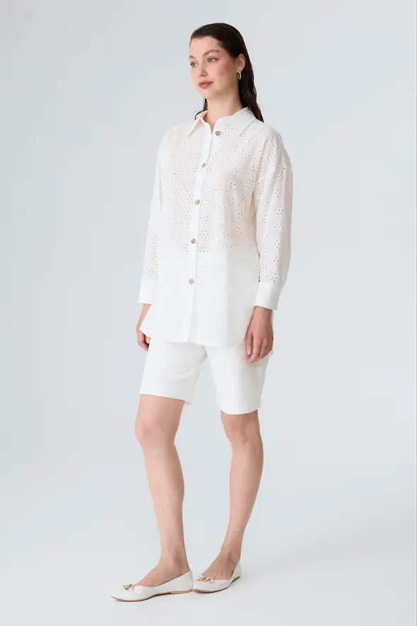 Embroidered Cotton Shirt - White - 3