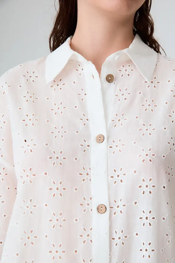 Embroidered Cotton Shirt - White - 5