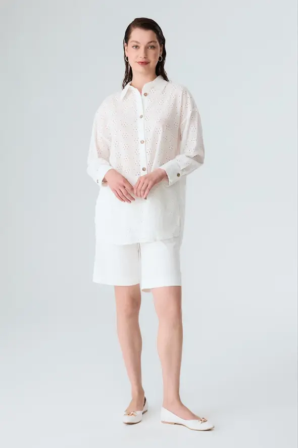 Embroidered Cotton Shirt - White - 2