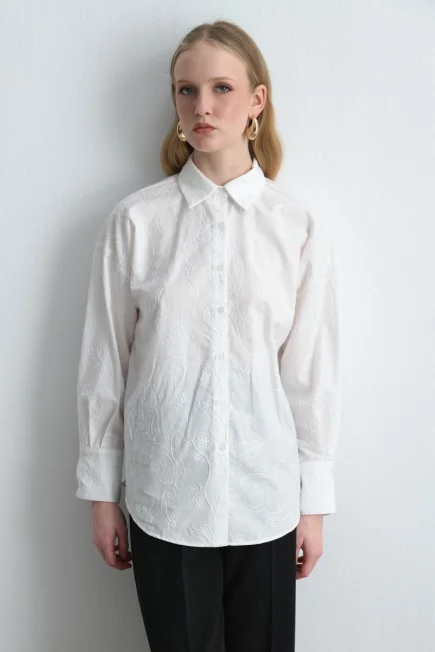 Embroidered Cotton Shirt White - Gusto (1)