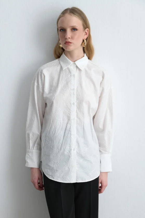 Embroidered Cotton Shirt White - 2