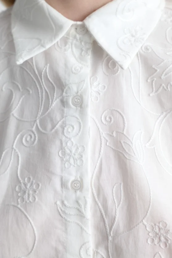 Embroidered Cotton Shirt White - Gusto