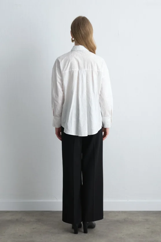 Embroidered Cotton Shirt White - Gusto