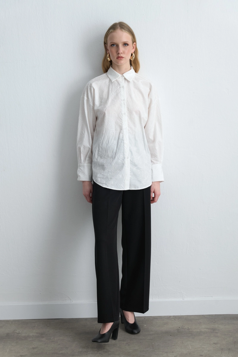 Embroidered Cotton Shirt White - 1