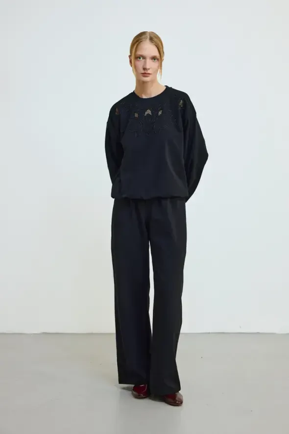 Embroidered Cotton Sweatshirt - Black - 2