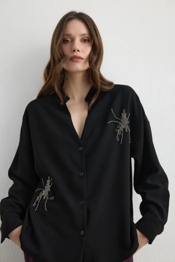 Embroidered Crepe Tunic Black - 4
