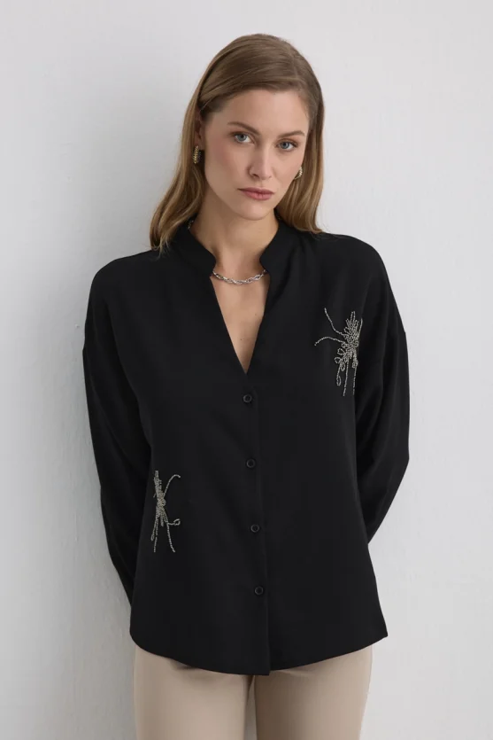 Embroidered Crepe Tunic Black - Gusto