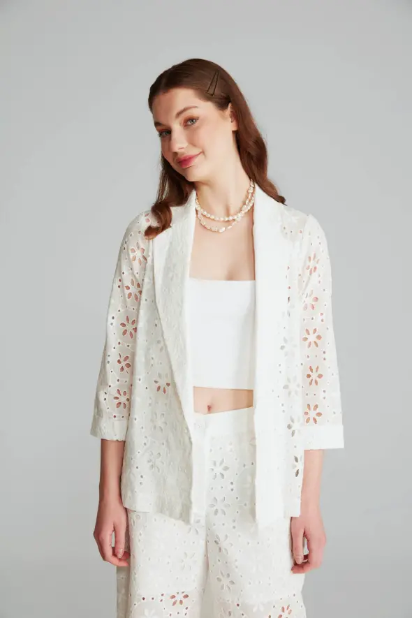 Embroidered Jacket - White - 1