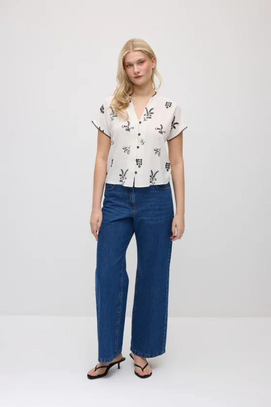 Embroidered Linen Blouse - Ecru - 3