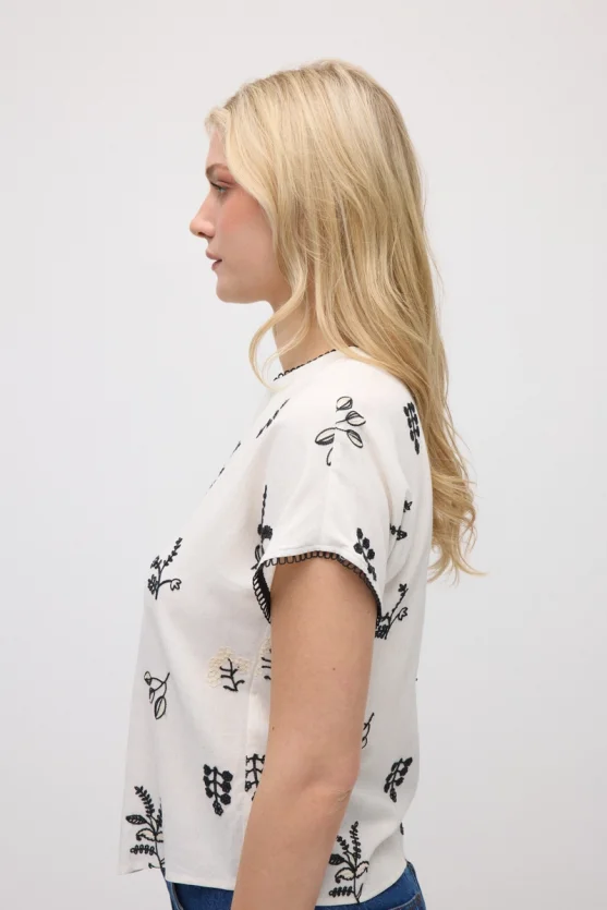 Embroidered Linen Blouse - Ecru - 6