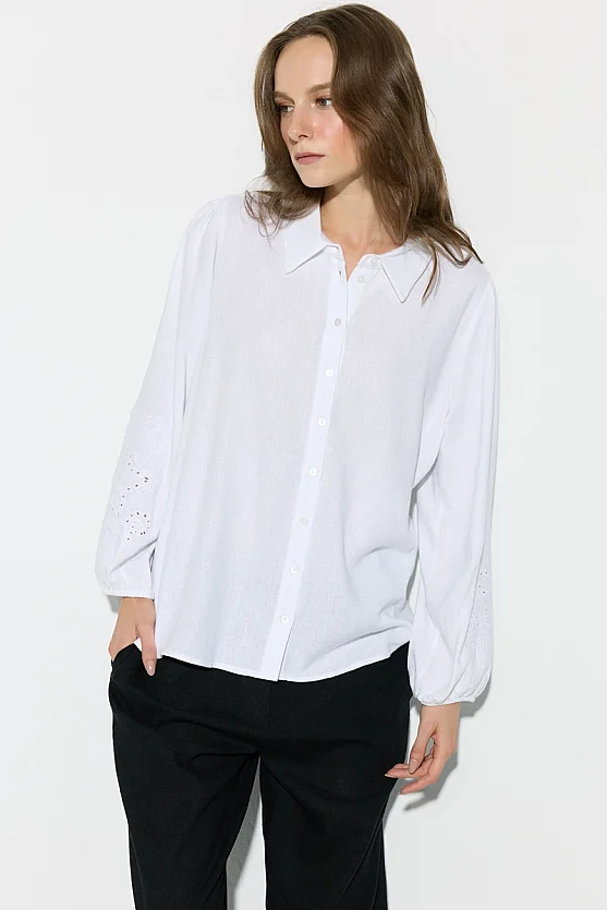 Embroidered Linen Shirt - White - Gusto