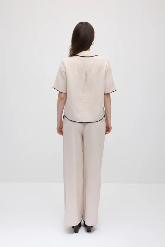 Embroidered Muslin Cotton Shirt - Beige - 6