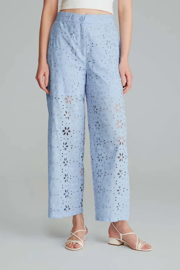 Embroidered Pants - Blue - 1