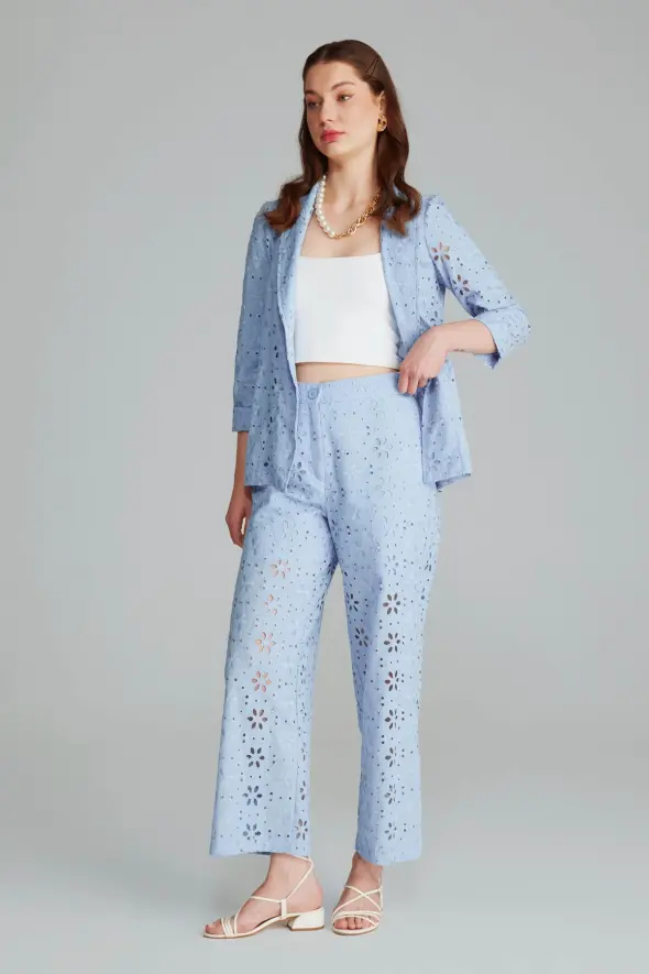 Embroidered Pants - Blue - 2