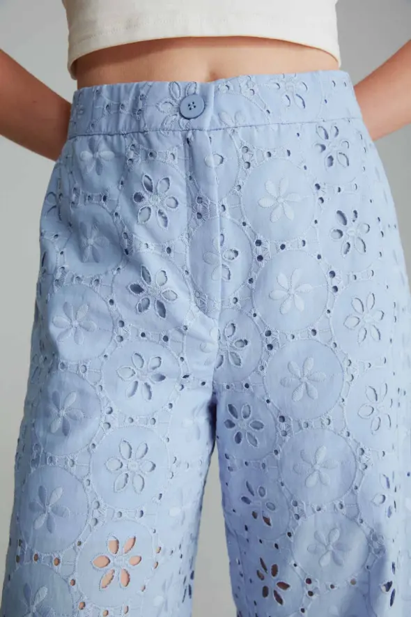 Embroidered Pants - Blue - 4