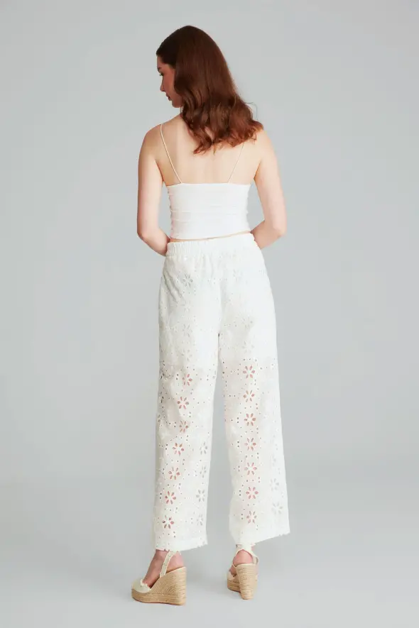Embroidered Pants - White - 7