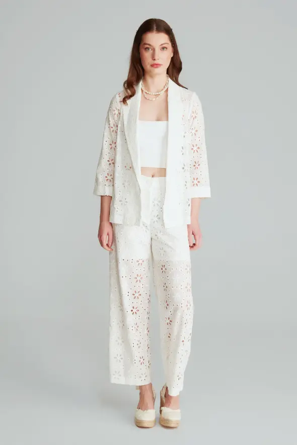 Embroidered Pants - White - 5