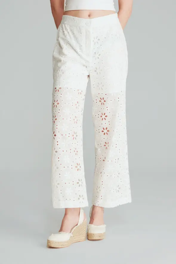 Embroidered Pants - White - 1