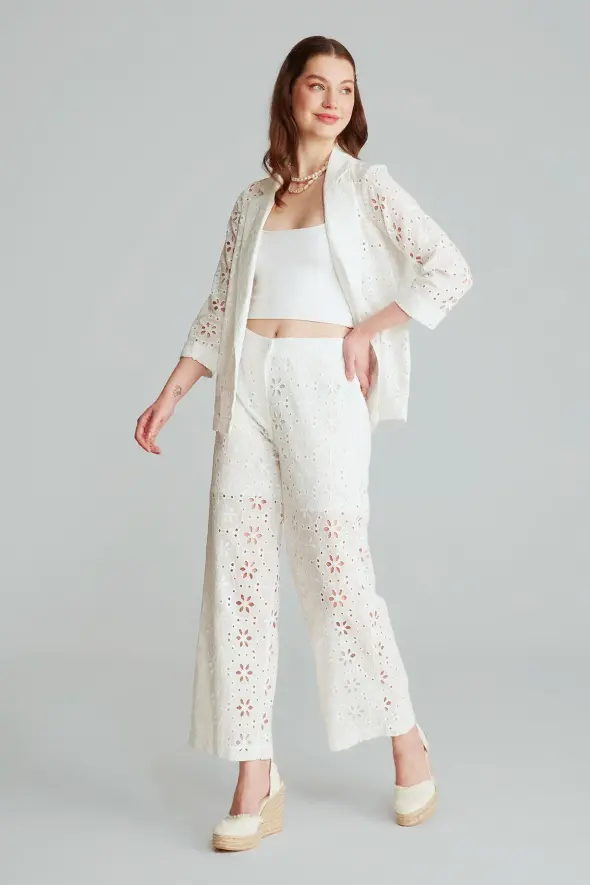 Embroidered Pants - White - 2