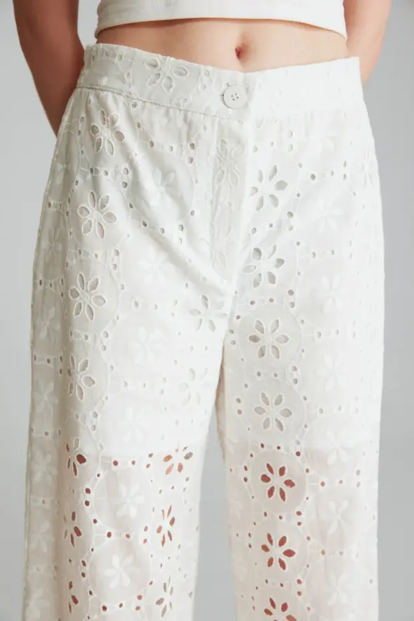 Embroidered Pants - White - 6