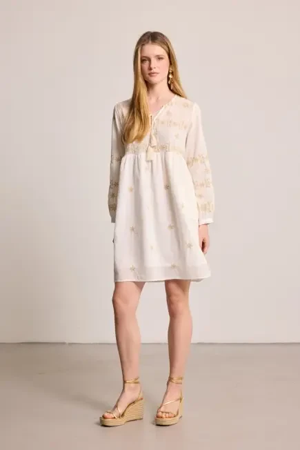 Embroidered Relaxed Fit Cotton Dress - White White