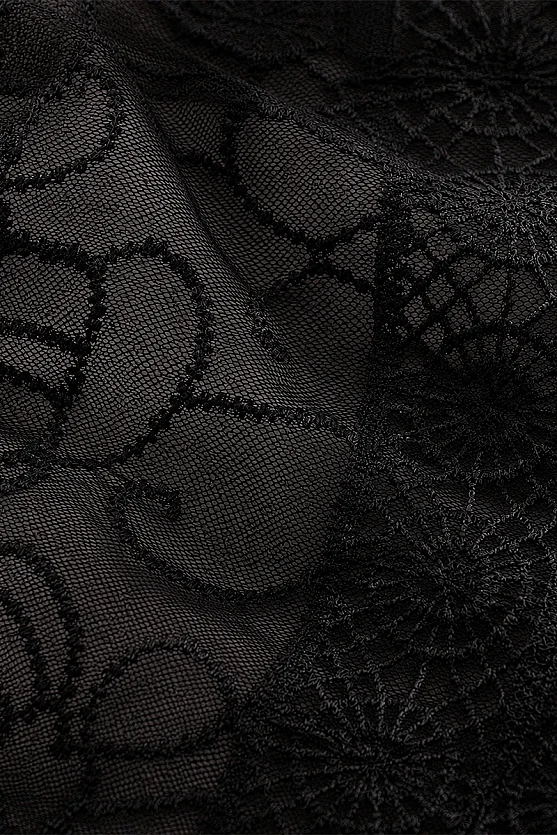 Embroidered Tulle Kimono - Black - Gusto