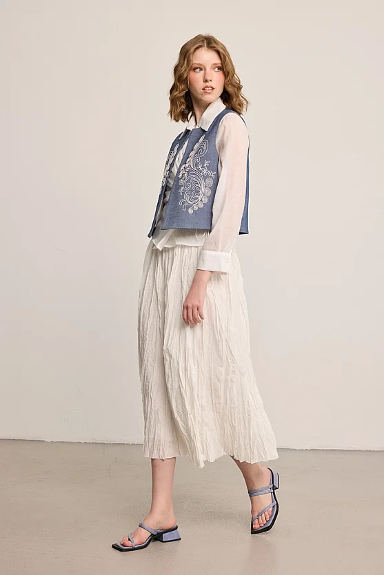 Embroidered Vest - Blue - Gusto