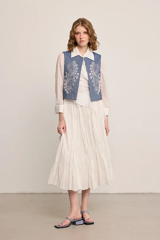 Embroidered Vest - Blue - Gusto