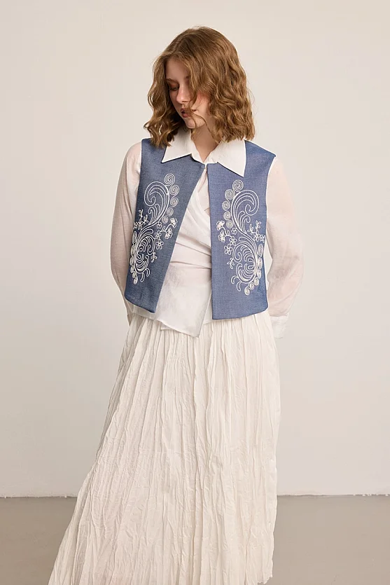 Embroidered Vest - Blue - Gusto