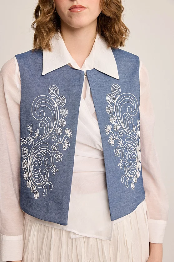Embroidered Vest - Blue - Gusto