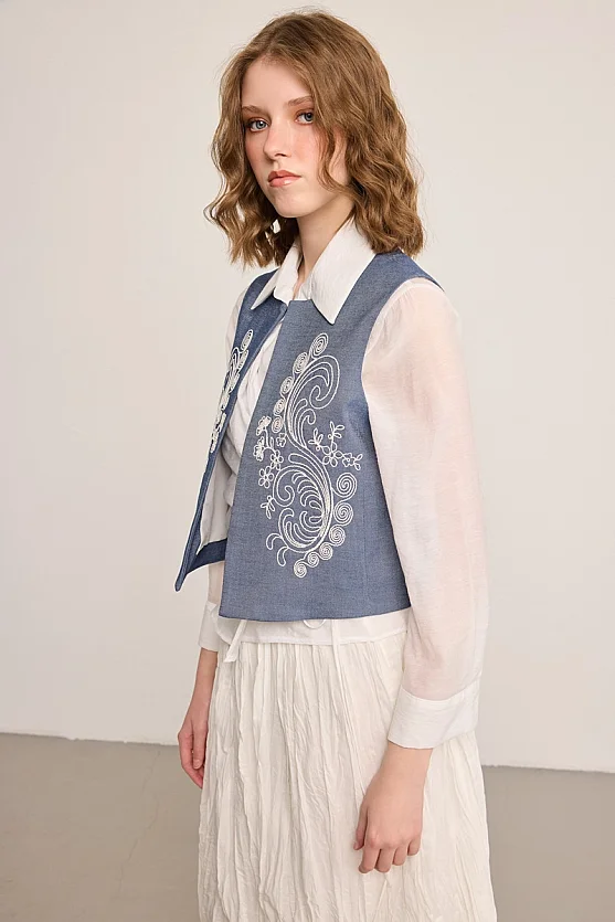 Embroidered Vest - Blue - Gusto