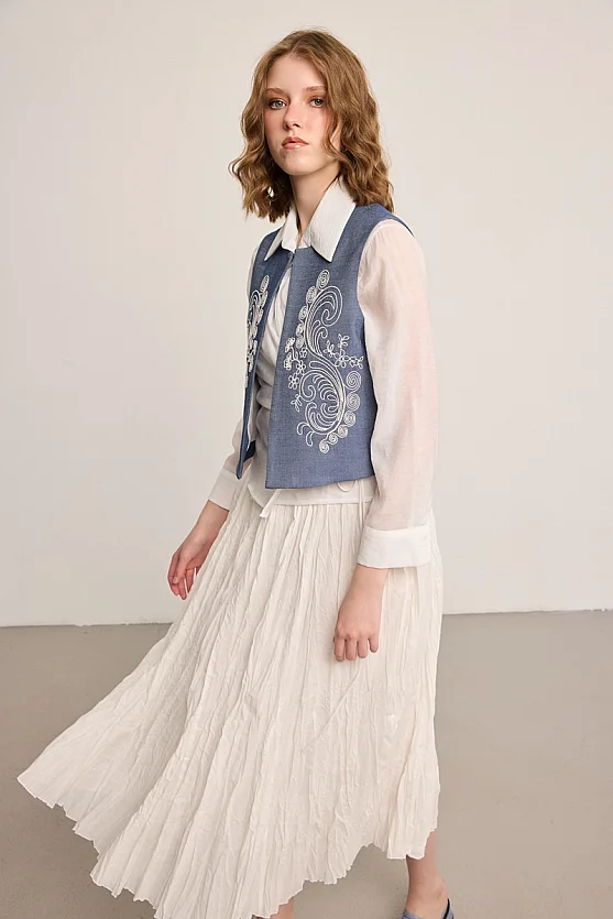 Embroidered Vest - Blue - Gusto