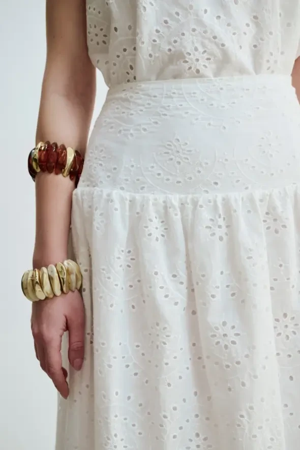 Embroidery Skirt - White - 3