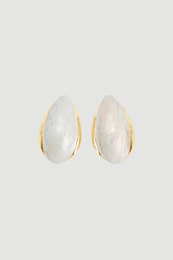 Enamel Oval Earrings - White - Gusto