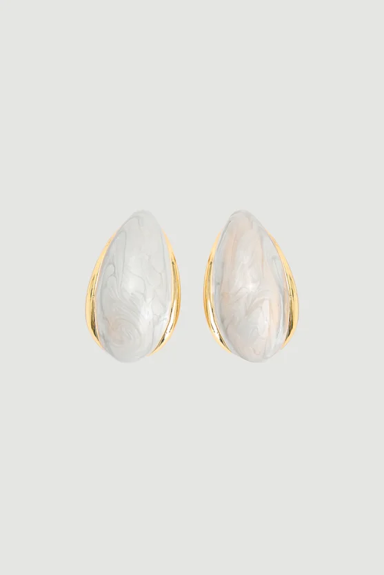 Enamel Oval Earrings White - Gusto
