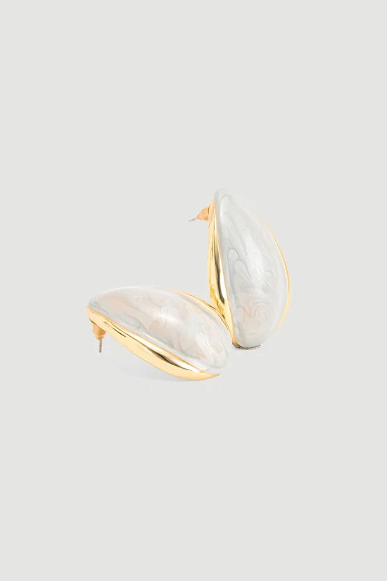 Enamel Oval Earrings White - 3