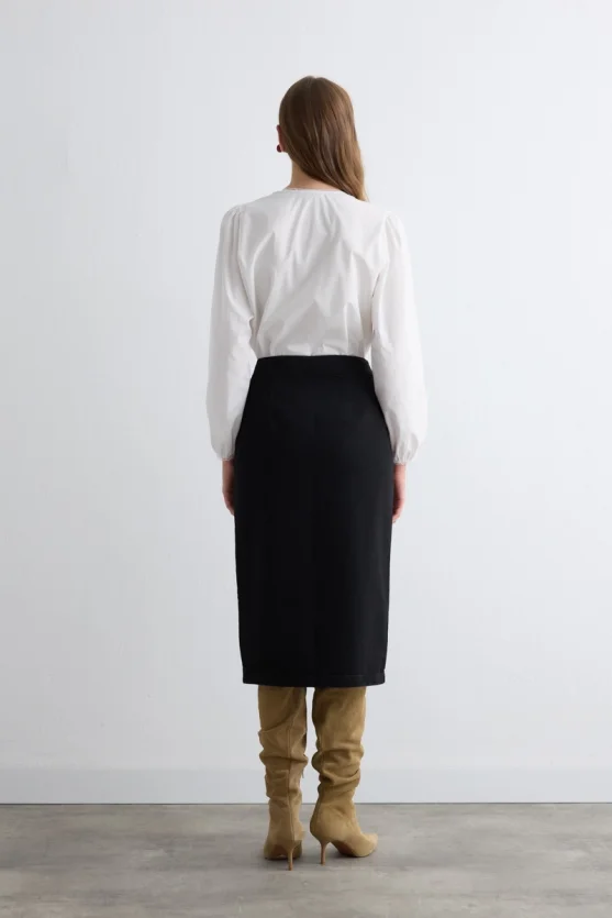 Envelope Cut Denim Skirt - Black - Gusto