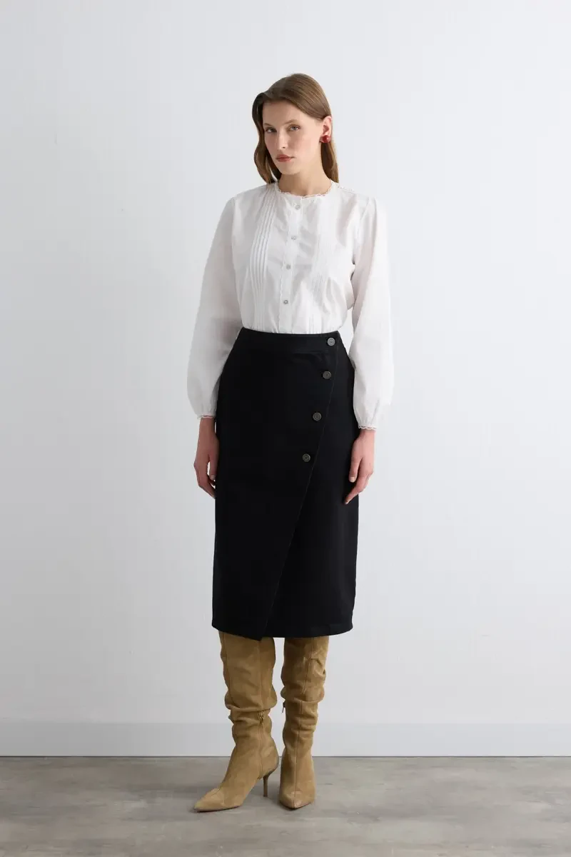 Envelope Cut Denim Skirt - Black - Gusto