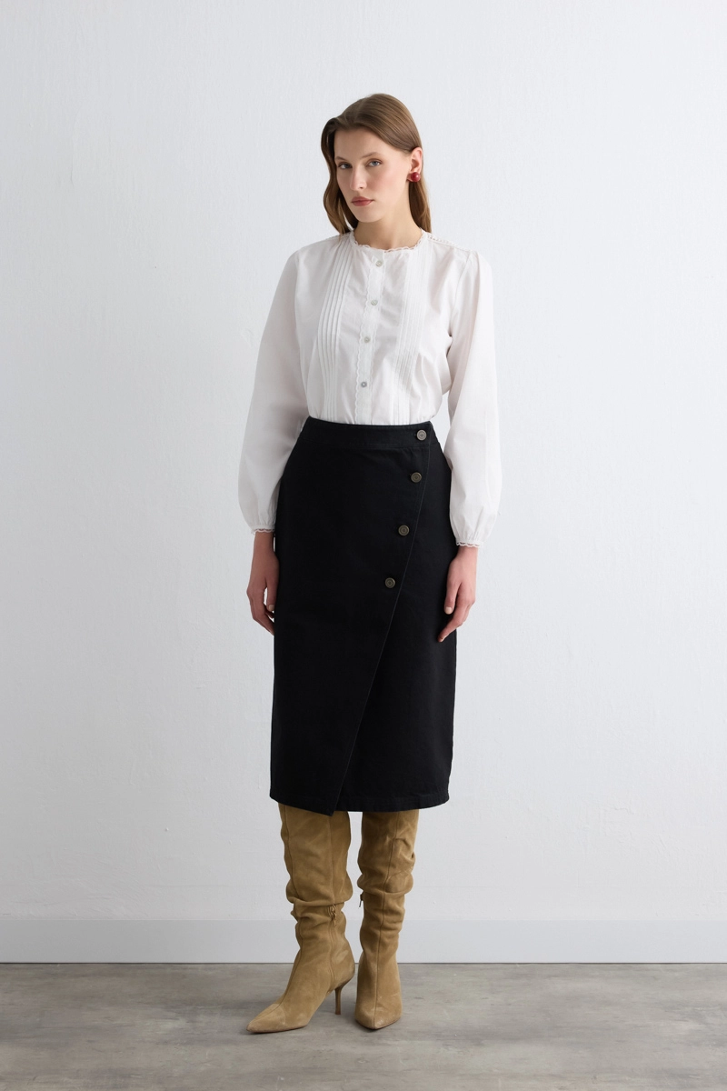 Envelope Cut Denim Skirt Black - 1
