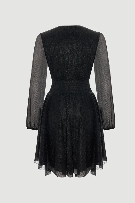 Envelope Cut Sparkling Evening Gown Black - Gusto